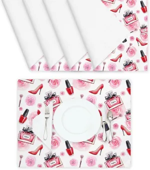 Placemats Set of 4 High Heel Shoes Lipstick Red Polyester Non-Slip Washable Placemats for Dining Table Heat Resistant Durable Kitchen Table Mats Decor Indoor Outdoor 12x18 Inch