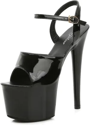 Platform Dance Sandals, 17cm Heel Height, 7cm Platform, Black Patent