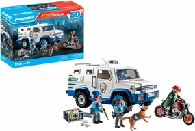 Playmobil 71597 Action Heroes Armoured Van with Fund Conveyors - Includes Three Police, Motorcycle Thief and Police Dog - Ages 4 