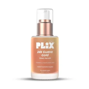 PLI'X - THE PLANT FIX 24K Guava Gold Serum | Vitamin C & Hyaluronic Acid | Brightens Skin & Reduces Photoageing | 2-In-1 Face Serum & Primer For Glowing Skin | 30 Ml
