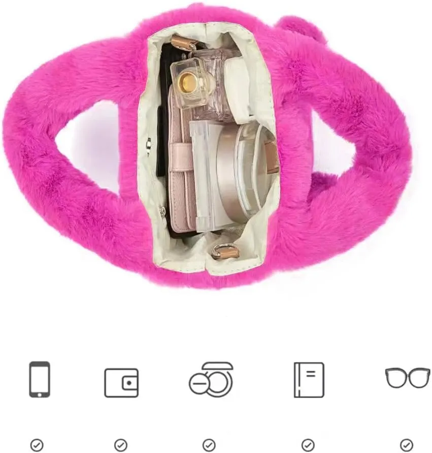 Plush Cartoon Eyes Handbag, Fluffy Furry Purse, 6 Colors Available - Pink, Brown, Camel, White, Green, Blush