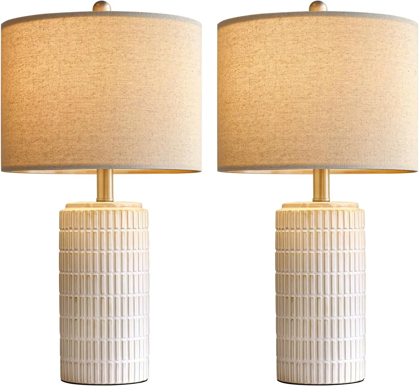 PoKat 23" Modern Ceramic Table Lamp Set of 2 for Living Room White Desk Lamps for Bedroom Farmhouse Bedside Nightstand Bedside Lamp End Table Lamps Beige