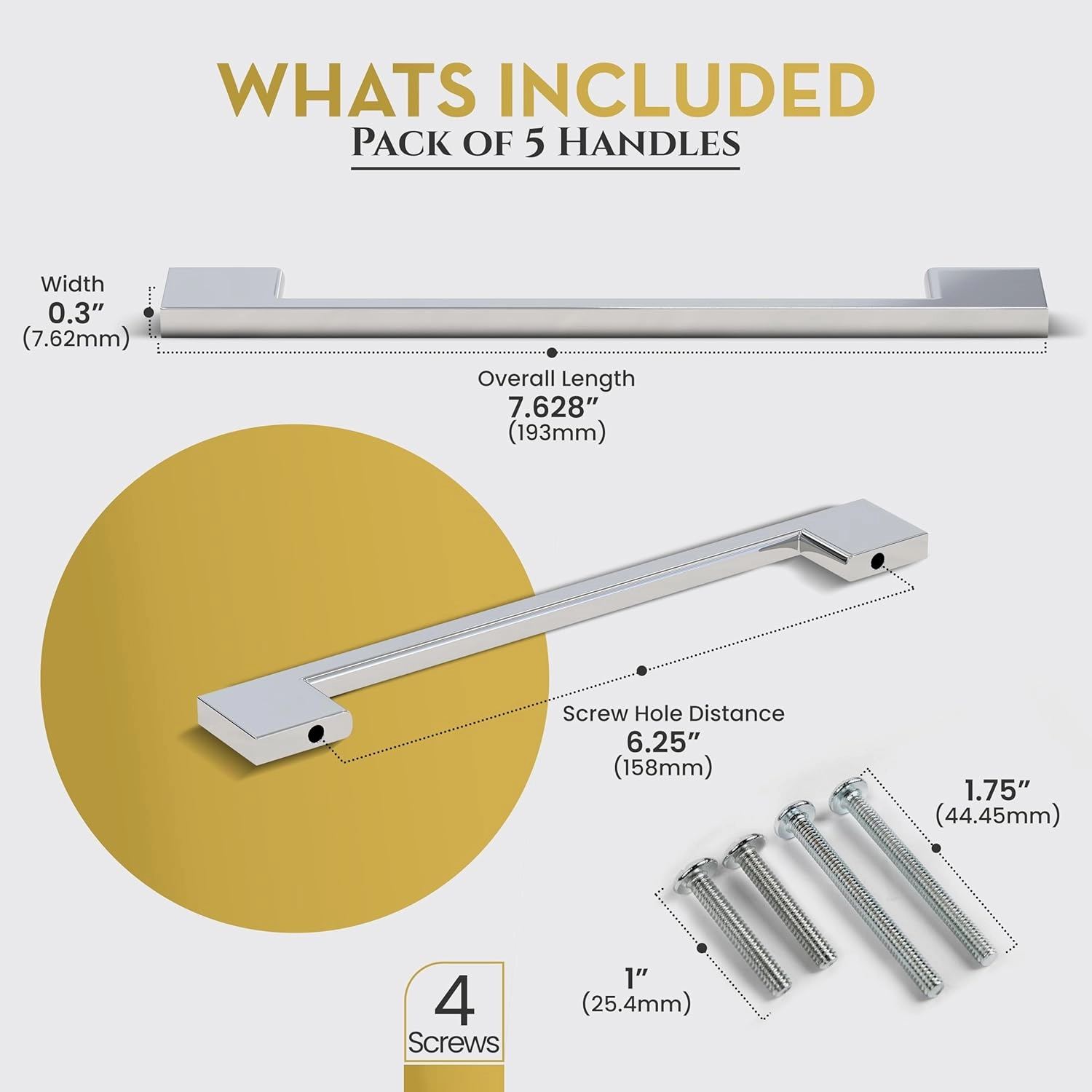 Polished Chrome Cabinet Pulls - 5 Pack - Drawer Pulls, Chrome Cabinet Handles, Kitchen Cabinet Pulls, Chrome Knobs for Cabinet Drawers and Dresser Drawer Hardware SH3229-CHR-5