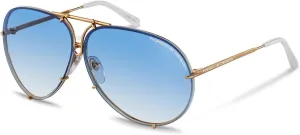 Porsche Design Sunglasses, Gold/Blue/White, 66mm