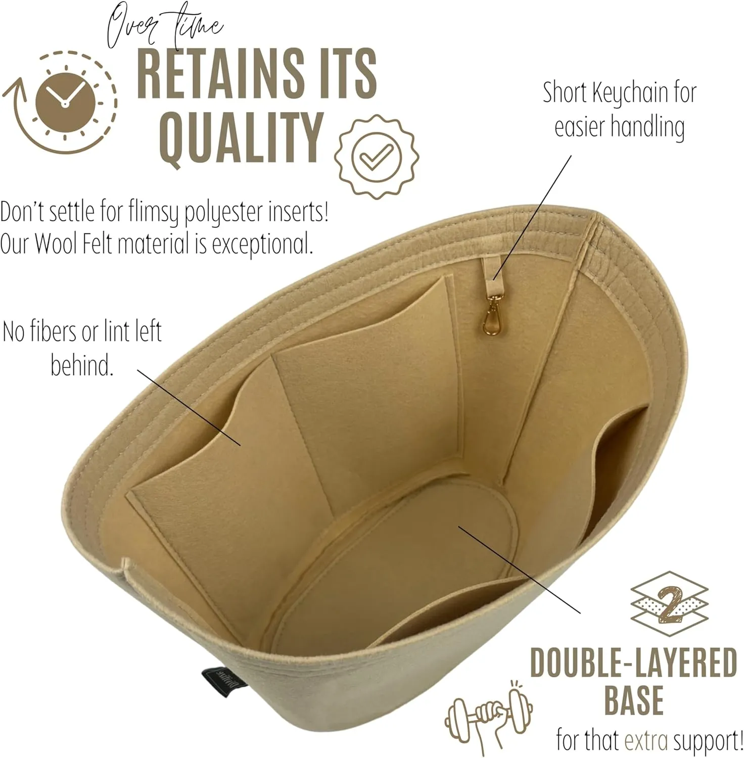 Premium Purse Organizer compatible with Chloe Large Woody Basket Bag Insert - Handmade Oval Bag Organizer Felt, Perfect Fit Gold Zipper (Cream, For Large Basket Bag)