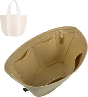 Premium Purse Organizer compatible with Chloe Large Woody Basket Bag Insert - Handmade Oval Bag Organizer Felt, Perfect Fit Gold Zipper (Cream, For Large Basket Bag)