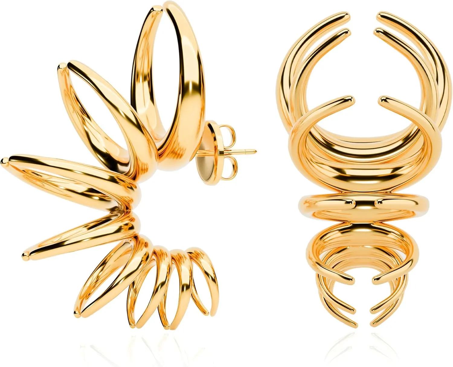 Premium Quality | 22K Gold Plated | Statement Spike Hoop Earrings For Women | 925 Sterling Silver Post | Lightweight & Comfortable | Haute Couture Aesthetics | Pump Up The Gem | US Brand |
