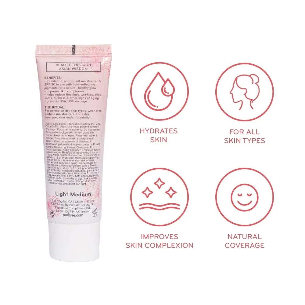 pūrlisse Radiant Glow Illuminating BB Cream with SPF 30 - Glow BB Cream Enriched with Goji & Hawthorn Berry for Dewy Skin - Helps to Improve Skin Texture & Radiance - Tan Deep (1.4 oz)
