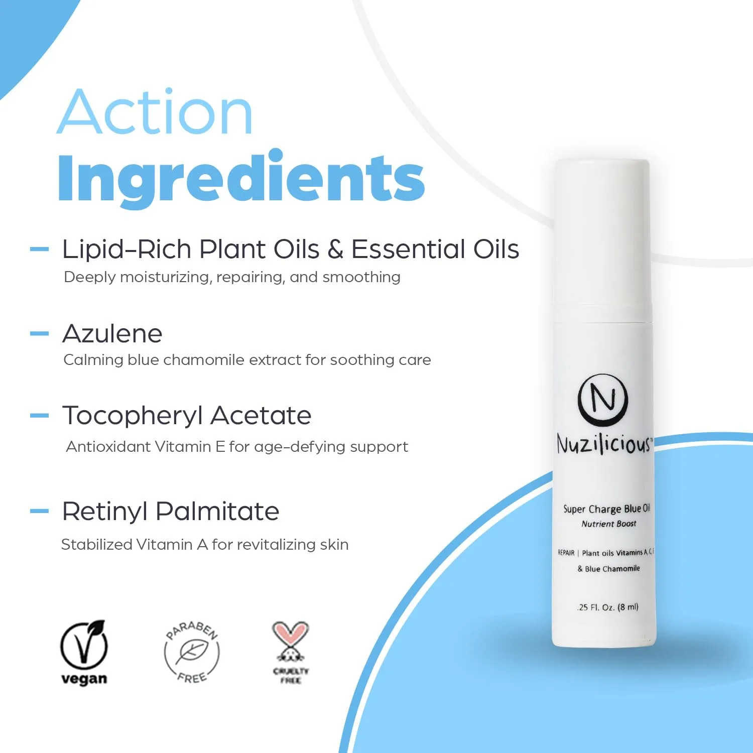 Professional Grade Super Charge Blue Oil – Intense Hydration & Radiance with Essential Oils & Lipid-Rich Plant Oils, Vegan & Cruelty-Free, (0.25 oz)