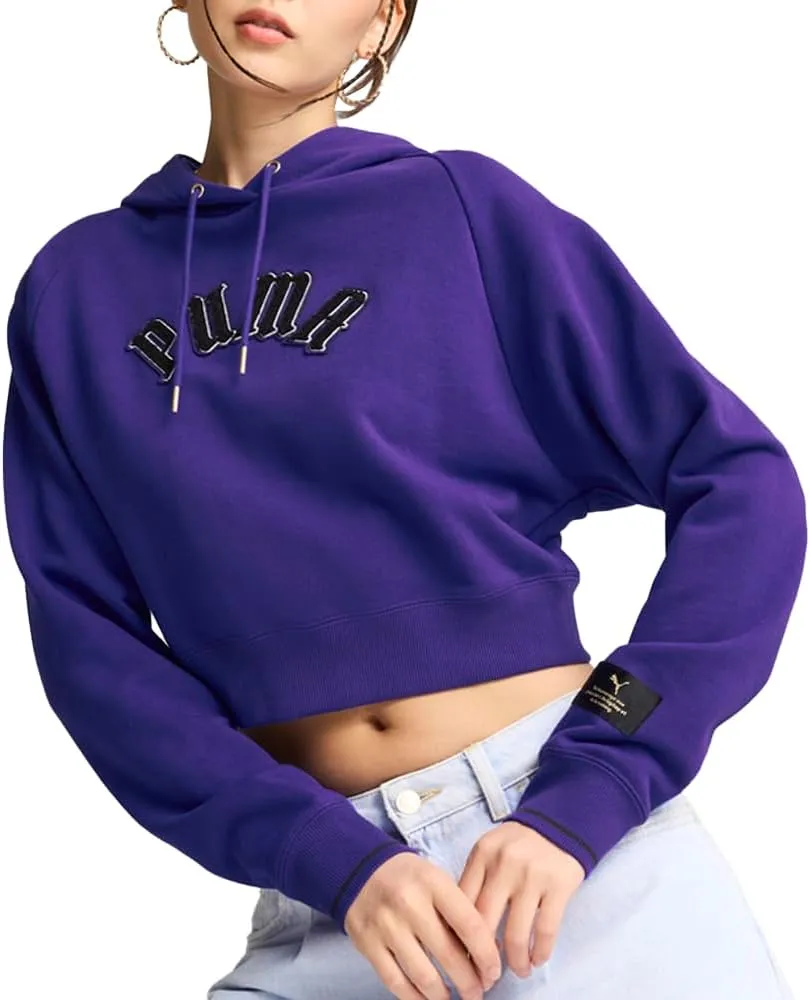 PUMA Womens Classics Play.Paris. Relaxed Hoodie Casual Outerwear Casual Hoodie Drawstring - Purple - Size XL