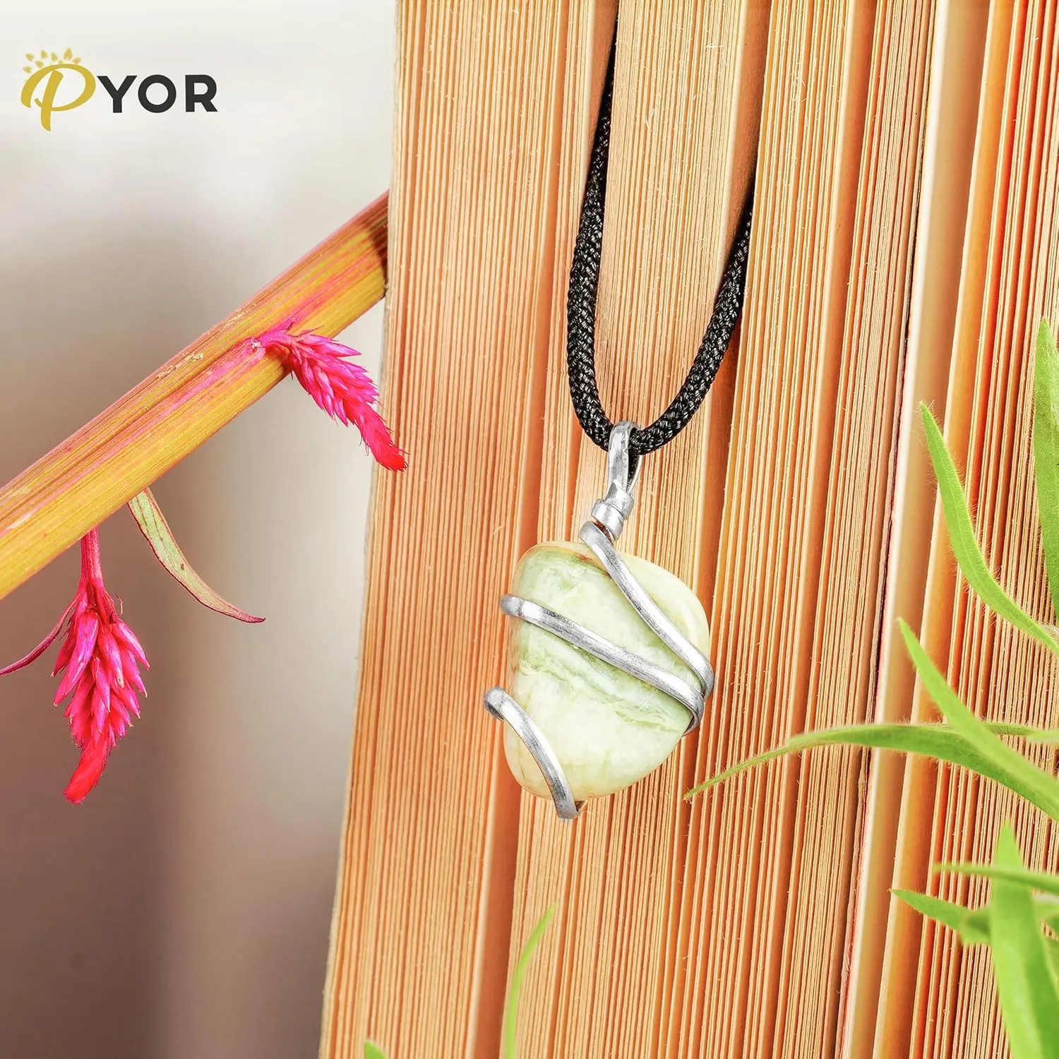 PYOR Serpentine Crystal Jewelry Tumbled Necklace Chakra Pendant For Men & Women Necklaces Spiritual Handmade Stones Rock Necklace Gifts For Him & Her Good Luck Prosperity Gemstones Authentic Stone