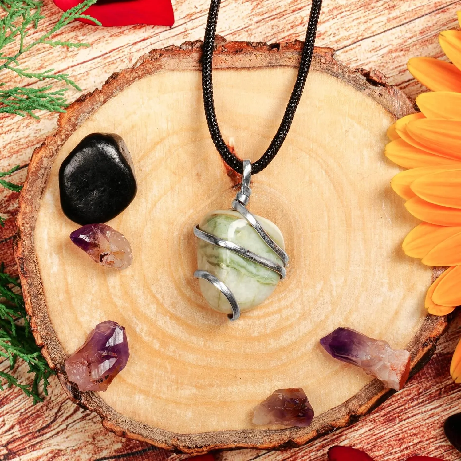 PYOR Serpentine Crystal Jewelry Tumbled Necklace Chakra Pendant For Men & Women Necklaces Spiritual Handmade Stones Rock Necklace Gifts For Him & Her Good Luck Prosperity Gemstones Authentic Stone