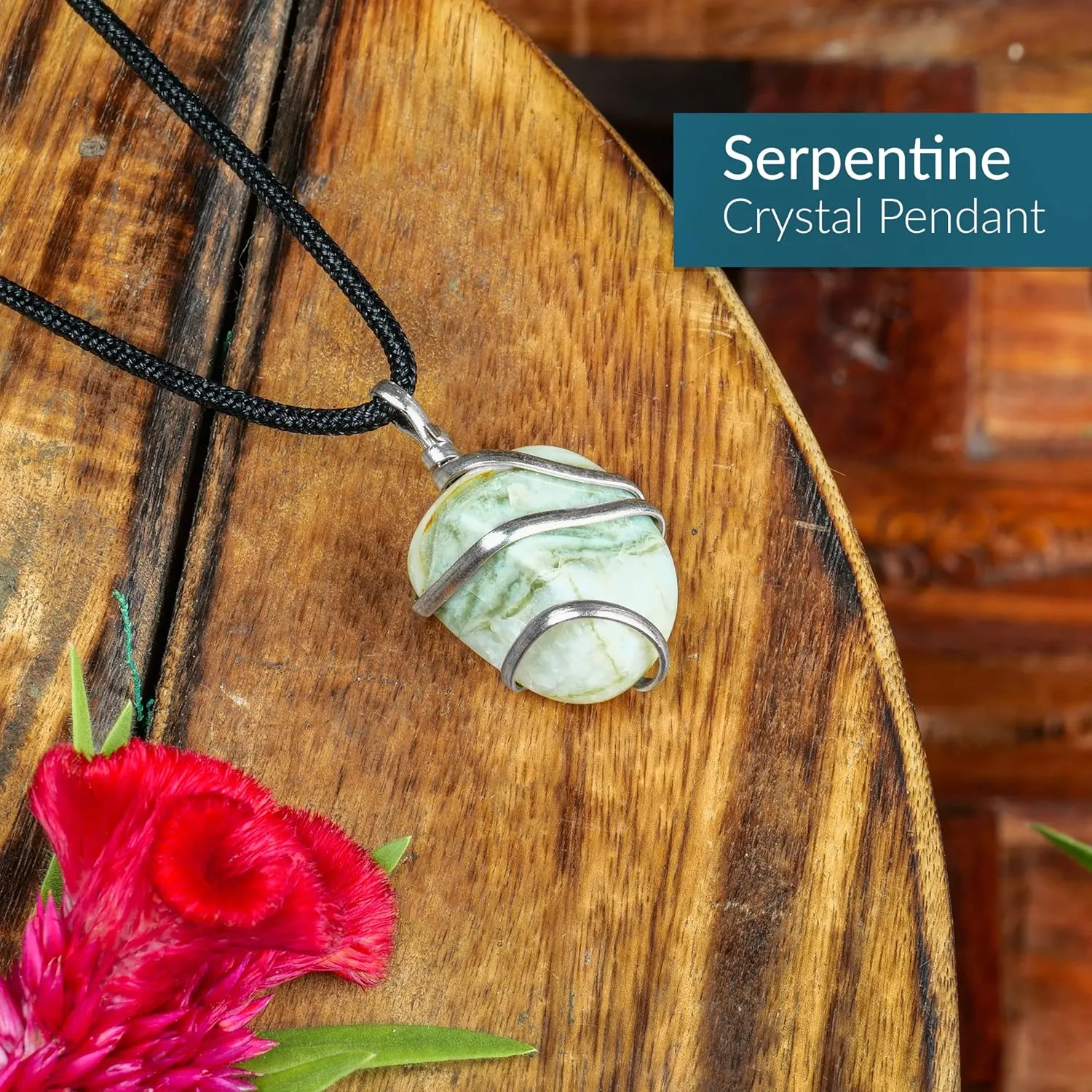 PYOR Serpentine Crystal Jewelry Tumbled Necklace Chakra Pendant For Men & Women Necklaces Spiritual Handmade Stones Rock Necklace Gifts For Him & Her Good Luck Prosperity Gemstones Authentic Stone