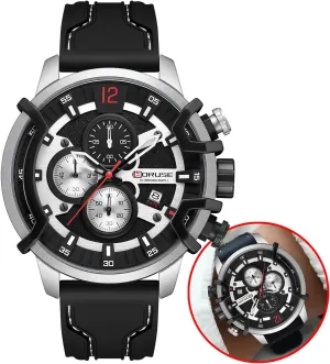 Quartz Watches for Men Red Chronograph Unique Dress Watch Fashion Mens Waterproof Calendar Silicone Strap Man Analog Wristwatch