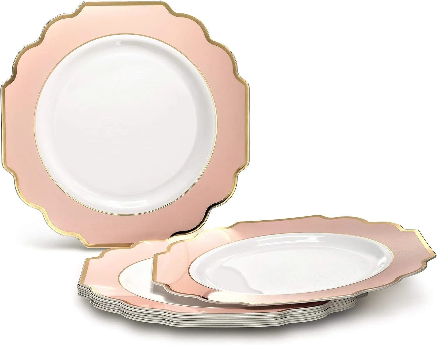 " OCCASIONS " 120 Plates Pack,(60 Guests) Heavyweight Premium Wedding Party Disposable Plastic Plates Set -60 x 10.5'' Dinner   60 x 8'' Salad/Dessert(Imperial in Blush & Gold)