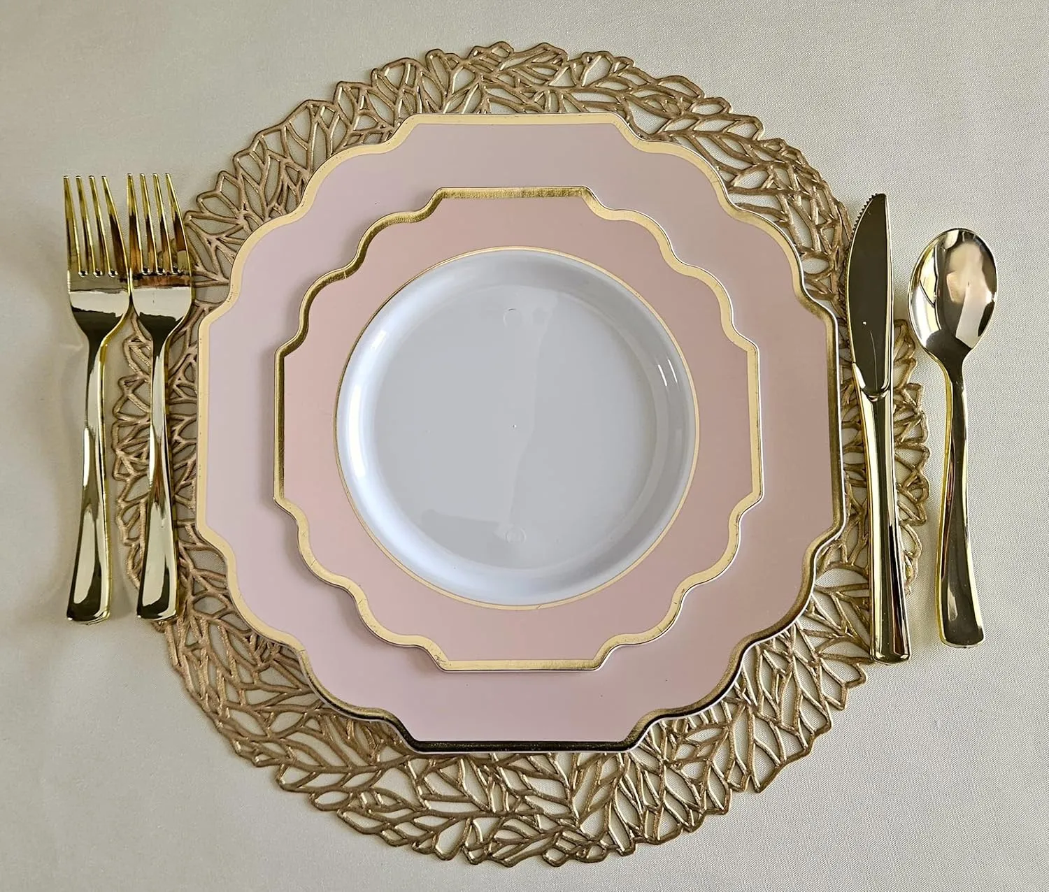 " OCCASIONS " 120 Plates Pack,(60 Guests) Heavyweight Premium Wedding Party Disposable Plastic Plates Set -60 x 10.5'' Dinner   60 x 8'' Salad/Dessert(Imperial in Blush & Gold)