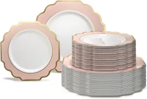" OCCASIONS " 120 Plates Pack,(60 Guests) Heavyweight Premium Wedding Party Disposable Plastic Plates Set -60 x 10.5'' Dinner   60 x 8'' Salad/Dessert(Imperial in Blush & Gold)