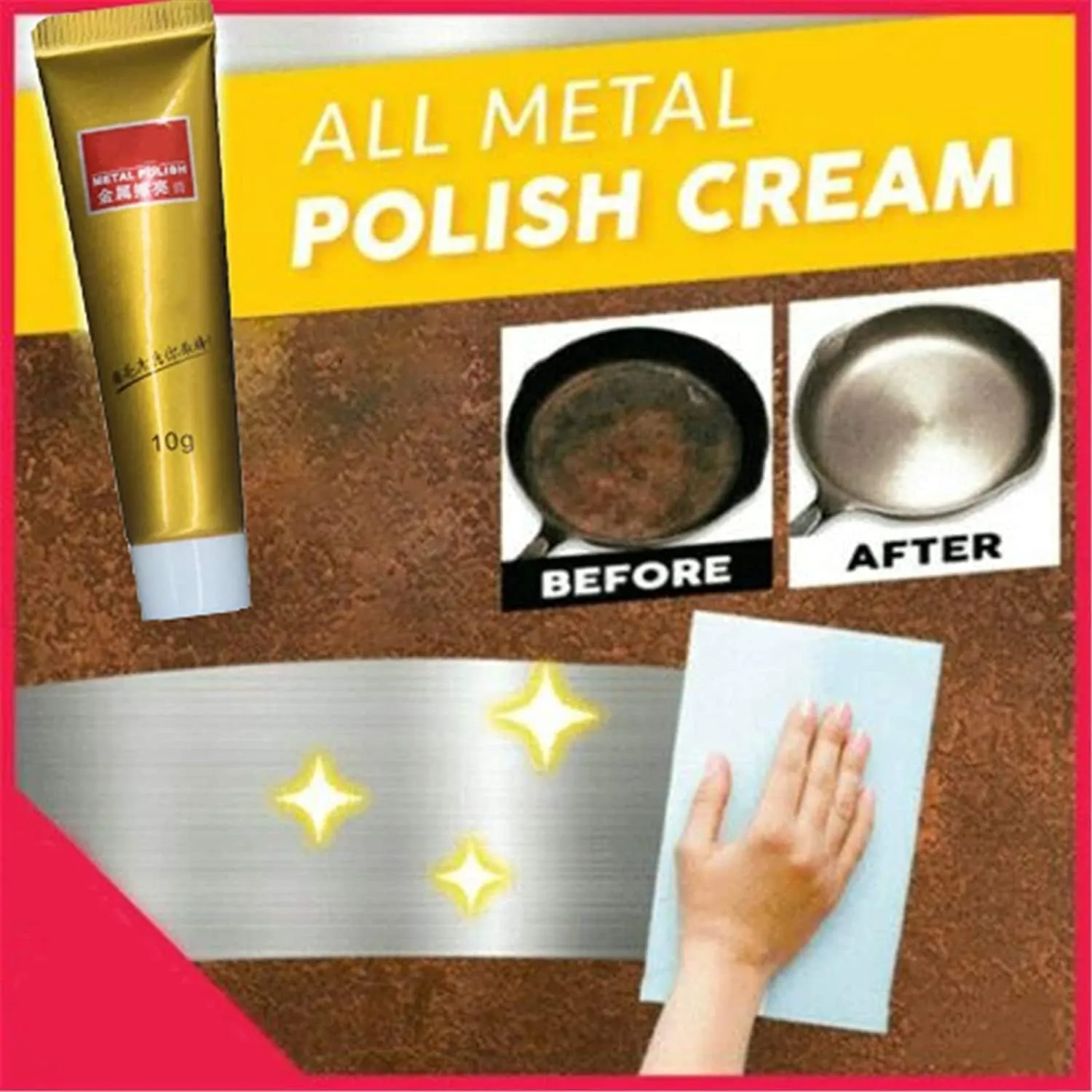 Raturv Metal Polish Cream, Raturv Chrome Polish, New Metal Polish Cream, Metal Polishing Paste, Chrome Polish and Rust Remover, Metal Polish Cream for Stainless Steel (10pcs)