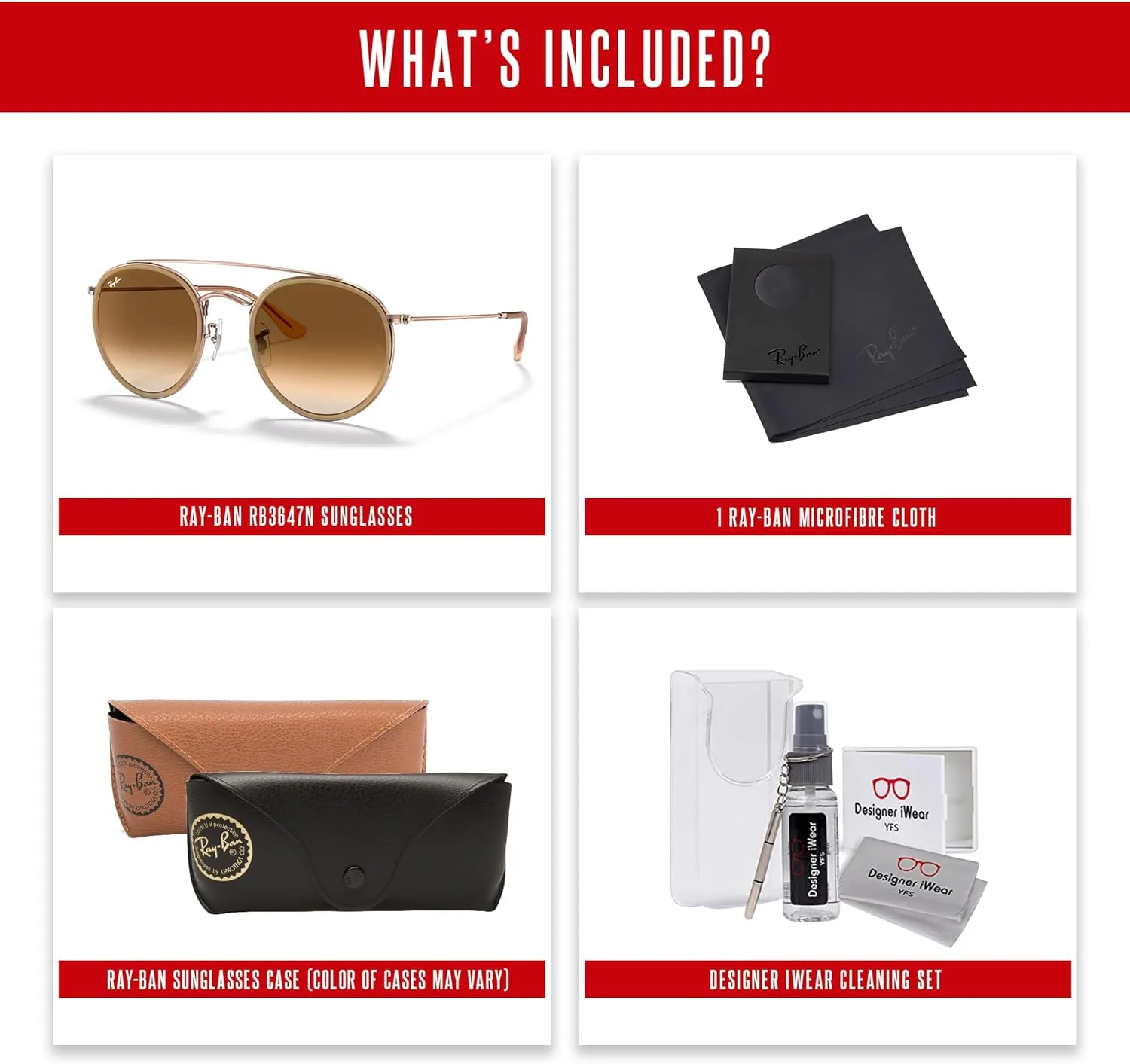 Ray-Ban RB3647N Double Bridge Round Sunglasses for Men for Women   BUNDLE with Designer iWear Eyewear Care Kit