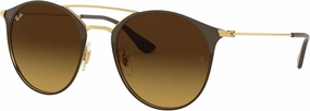 Ray-Ban Unisex Sunglasses Brown On Gold Frame, Brown Gradient Lenses, 52MM
