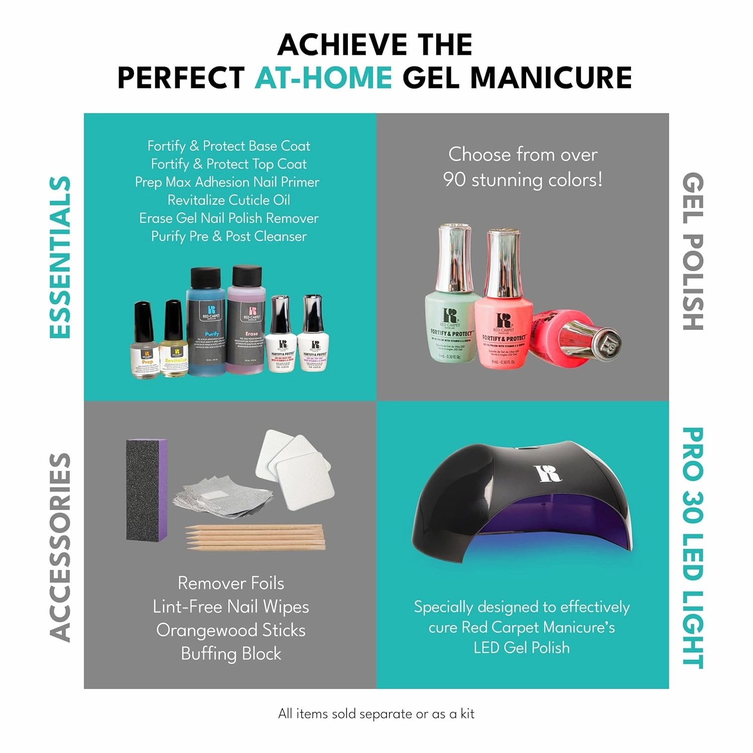 RC Red Carpet Manicure Kit 3 Fortify & Protect Bundle Glitters - Soak Off Gel Polish for Long-Lasting, Vibrant, Professional Quality, High Shine, Chip-Resistant.