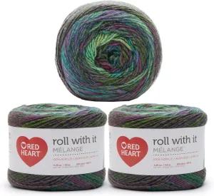 Red Heart Roll with It Melange Curtain Call Yarn - 150g/5.3oz - Acrylic - 4 Medium (Worsted) - 389 Yards - Knitting/Crochet, 3 Pack, Catwalk