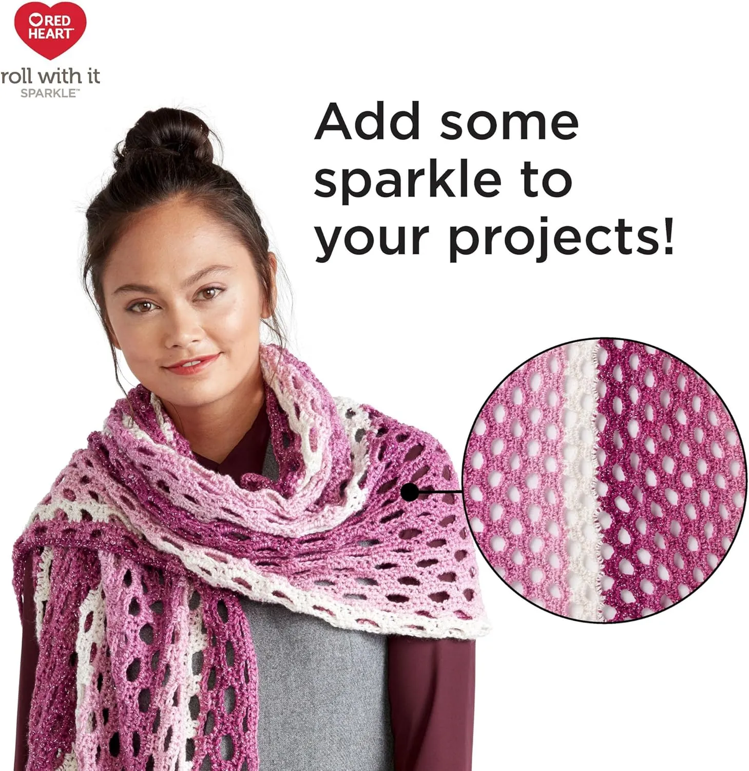 Red Heart Roll with It Sparkle Amethyst Yarn - 3 Pack of 150g/5.3oz - Acrylic Blend - 4 Medium (Worsted) - 561 Yards - Knitting/Crochet