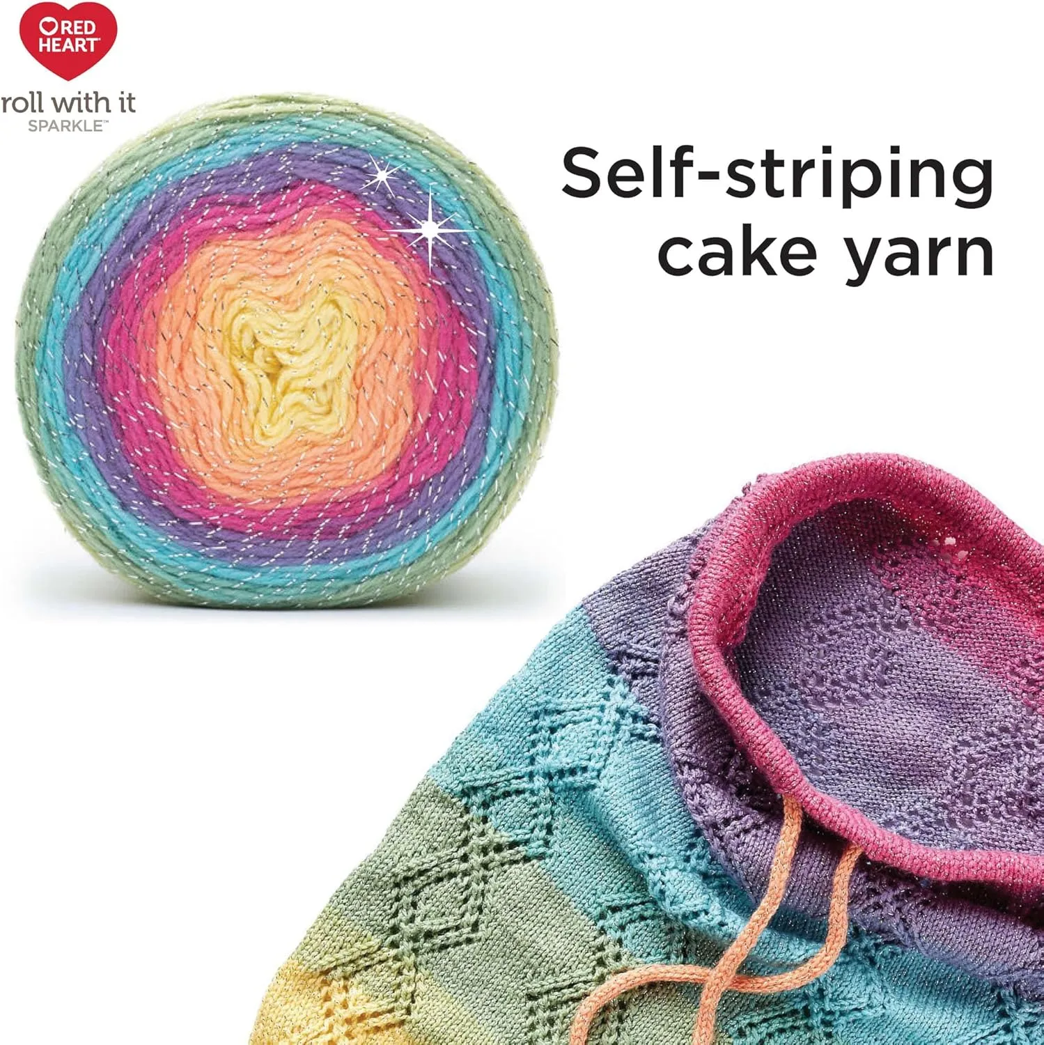 Red Heart Roll with It Sparkle Amethyst Yarn - 3 Pack of 150g/5.3oz - Acrylic Blend - 4 Medium (Worsted) - 561 Yards - Knitting/Crochet