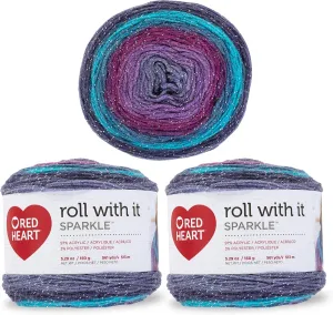 Red Heart Roll with It Sparkle Destiny Yarn - 3 Pack of 5.3oz/150g - Blend - 4 Medium (Worsted) - 561 Yards - Knitting/Crochet