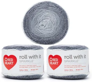 Red Heart Roll with It Sparkle Diamonds Yarn - 3 Pack of 150g/5.3oz - Acrylic Blend - 4 Medium (Worsted) - 561 Yards - Knitting/Crochet
