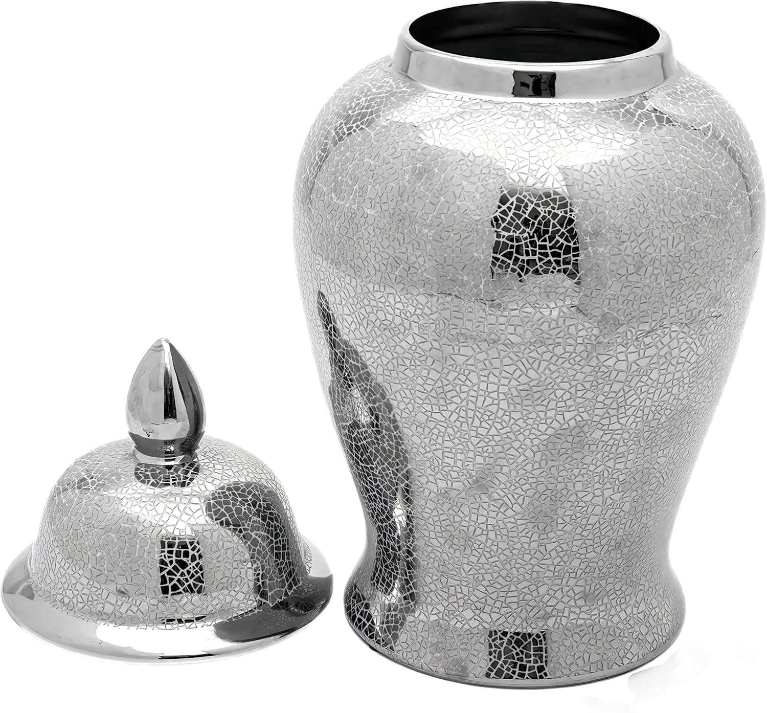 Red Lantern 18" Silver Crackle Temple Jar