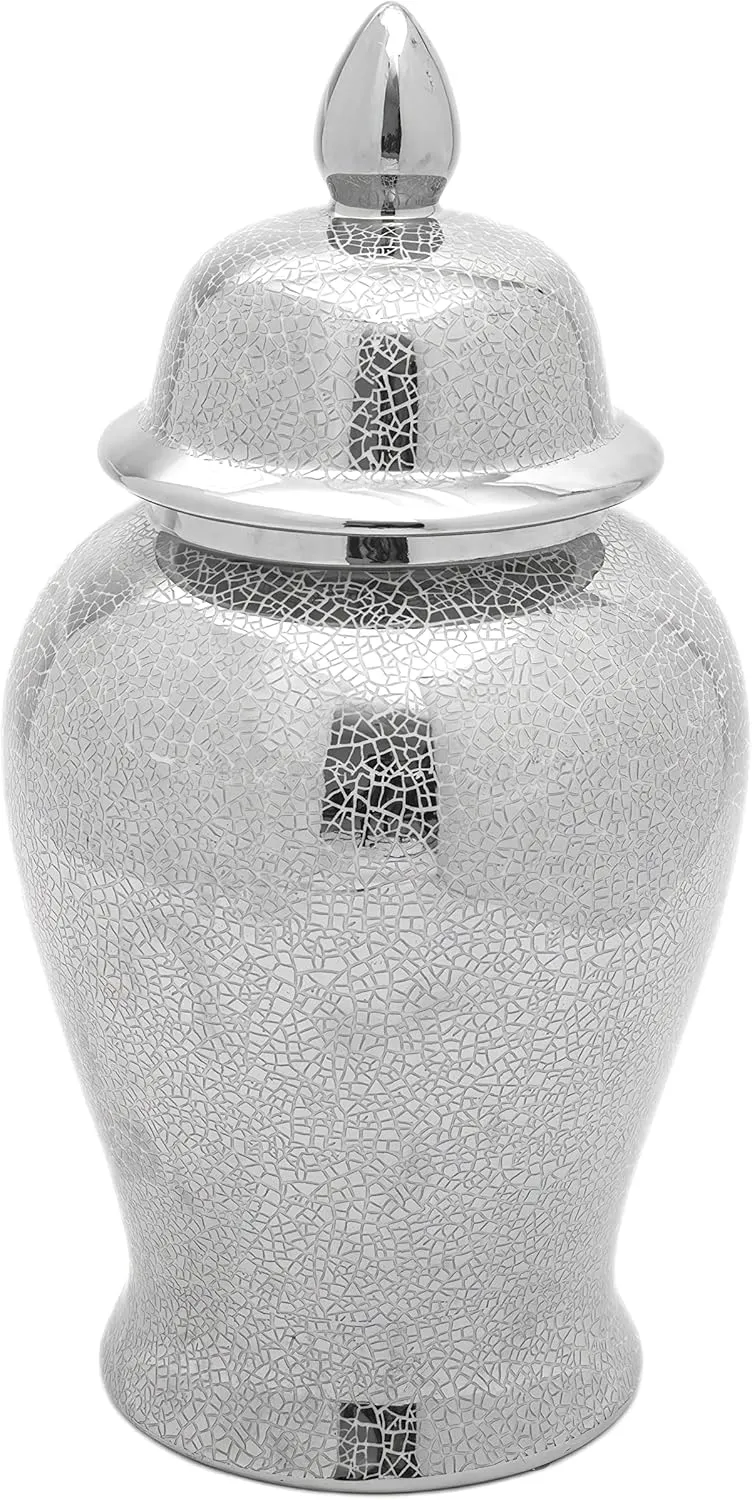 Red Lantern 18" Silver Crackle Temple Jar