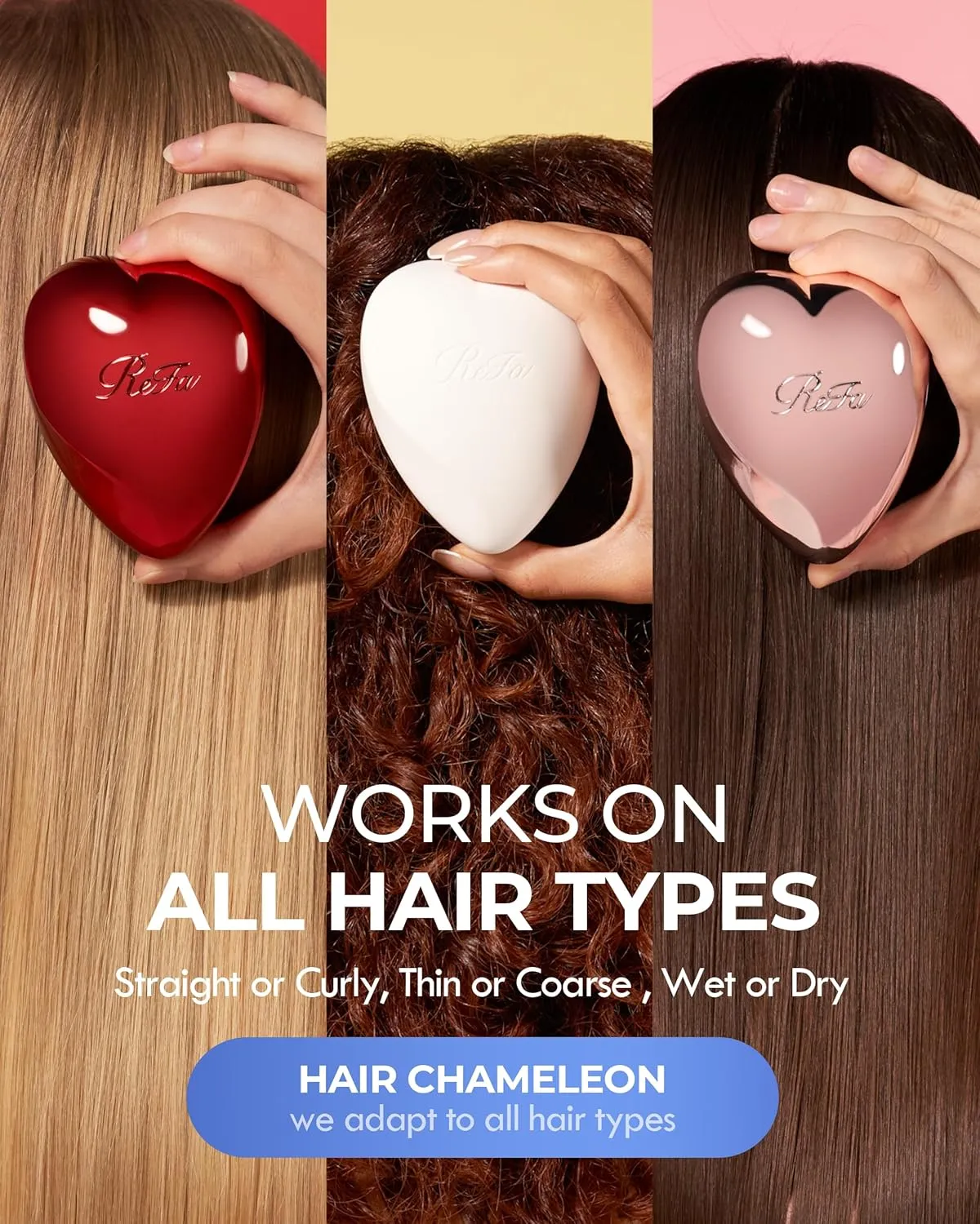 ReFa Heart Brush SILVER Detangler Hair Brush for Women and Men, Three-tiered Bristle System, Scalp Wellness, Travel Hair Brush, All Hair Types, Silver