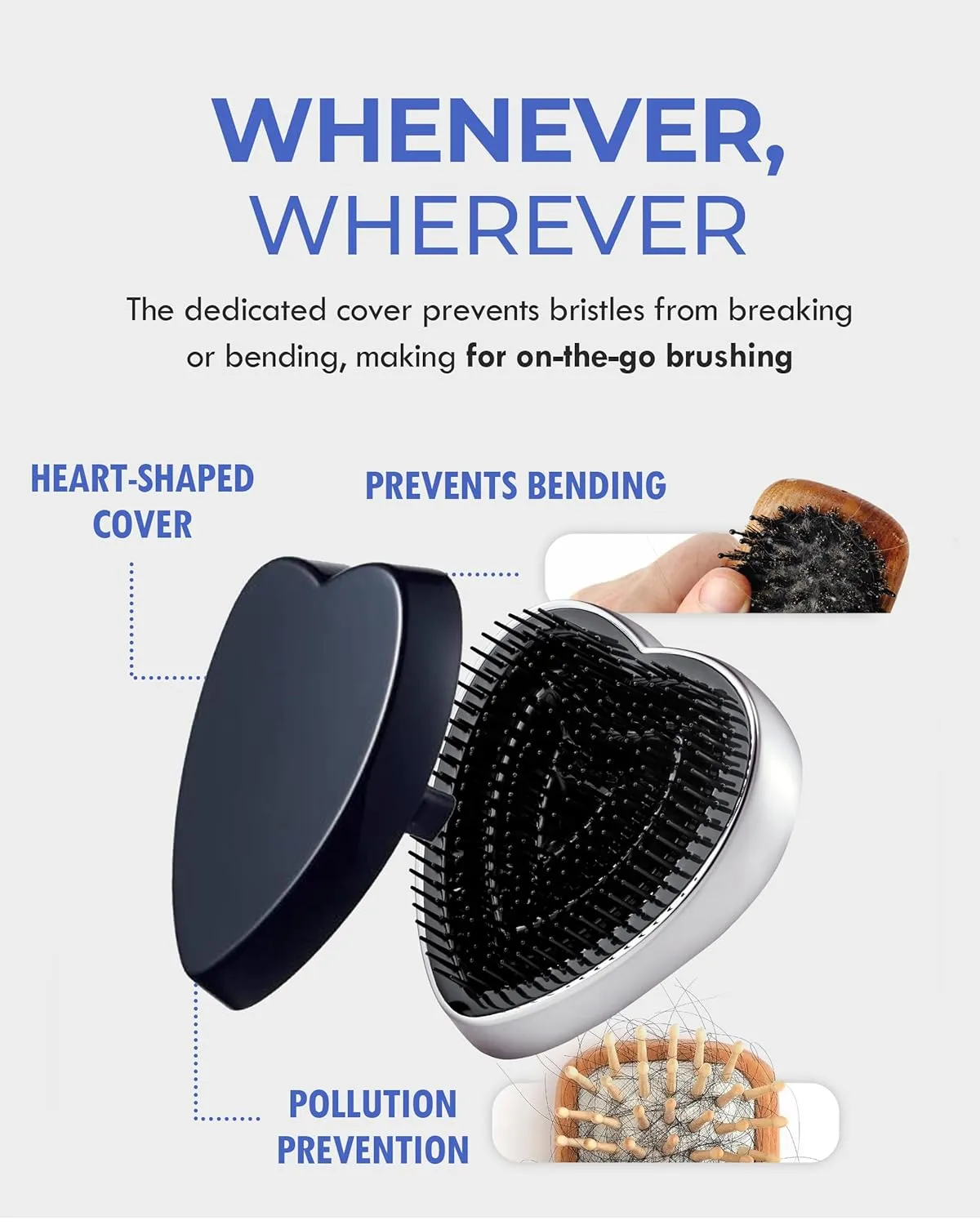 ReFa Heart Brush SILVER Detangler Hair Brush for Women and Men, Three-tiered Bristle System, Scalp Wellness, Travel Hair Brush, All Hair Types, Silver