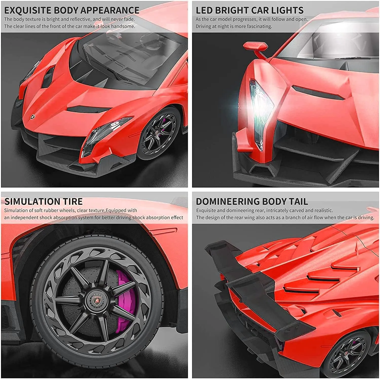 Remote Control Car RC Cars Racing Car 1:18 Licensed Toy RC Car Compatible with Lamborghini Model Vehicle for Boys 6,7,8 Years Old Halloween, red