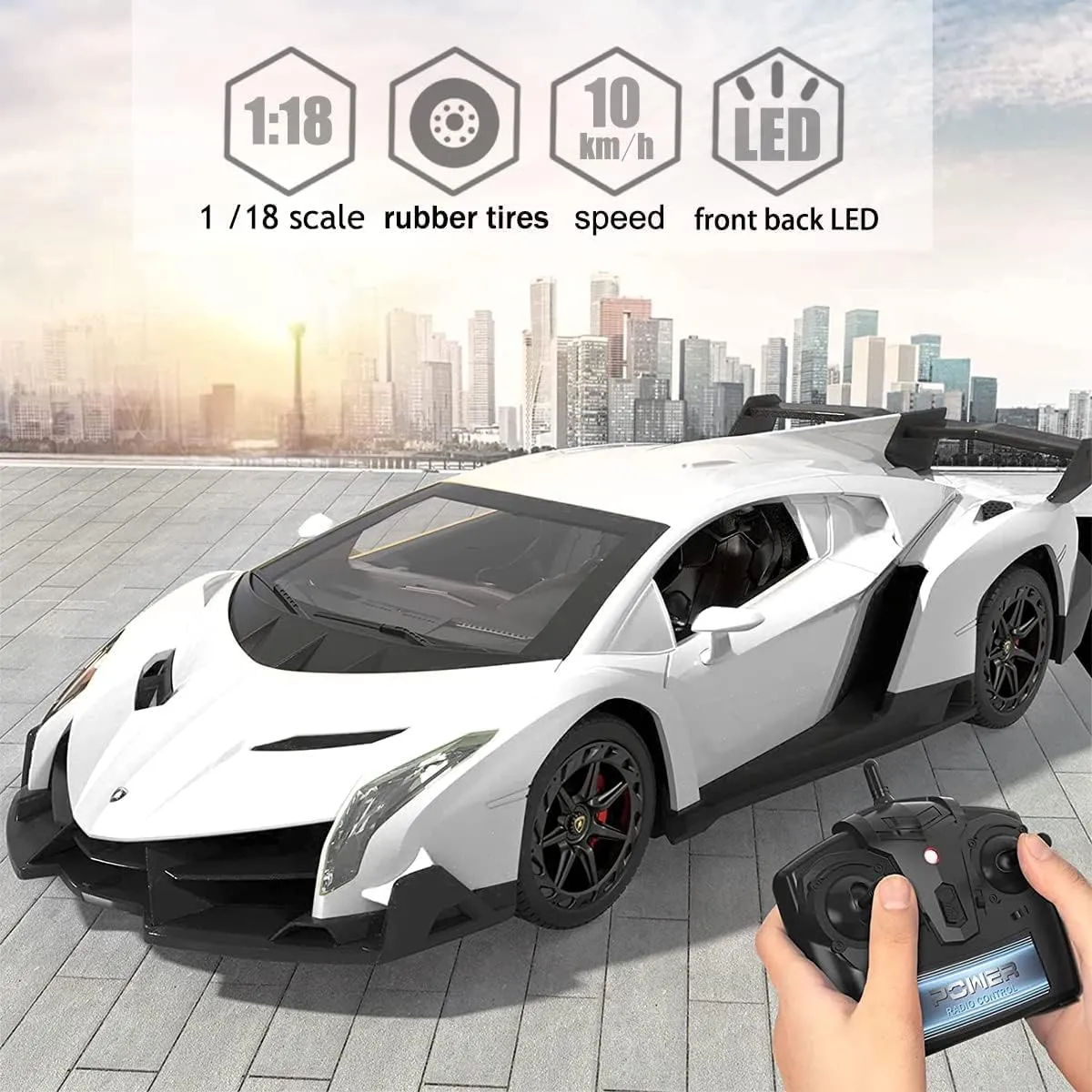 Remote Control Car RC Cars Racing Car 1:18 Licensed Toy RC Car Compatible with Lamborghini Model Vehicle for Boys 6,7,8 Years Old,White
