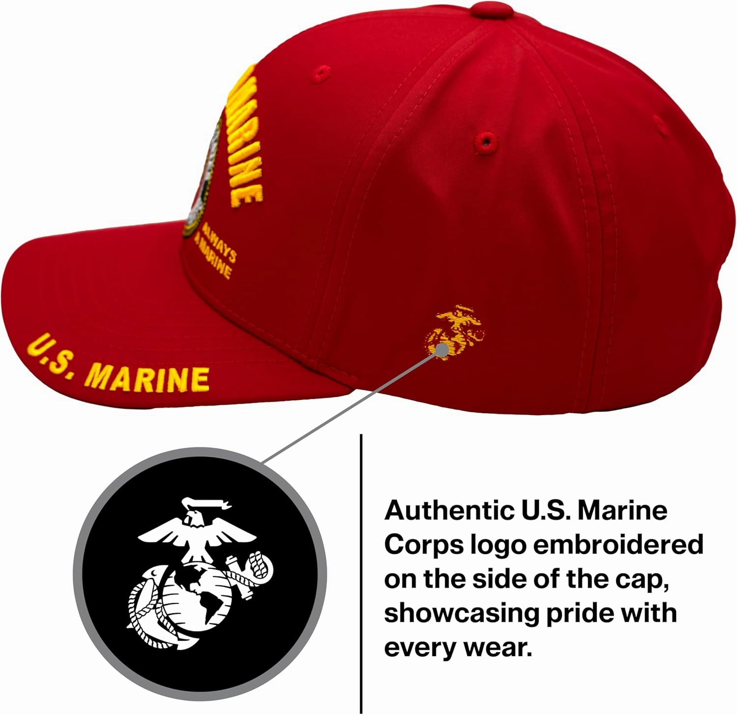 Retired US Marine Corps Veteran Hat for Men, Official Licensed USMC Veteran Hat Embroidered Adjustable Baseball Cap