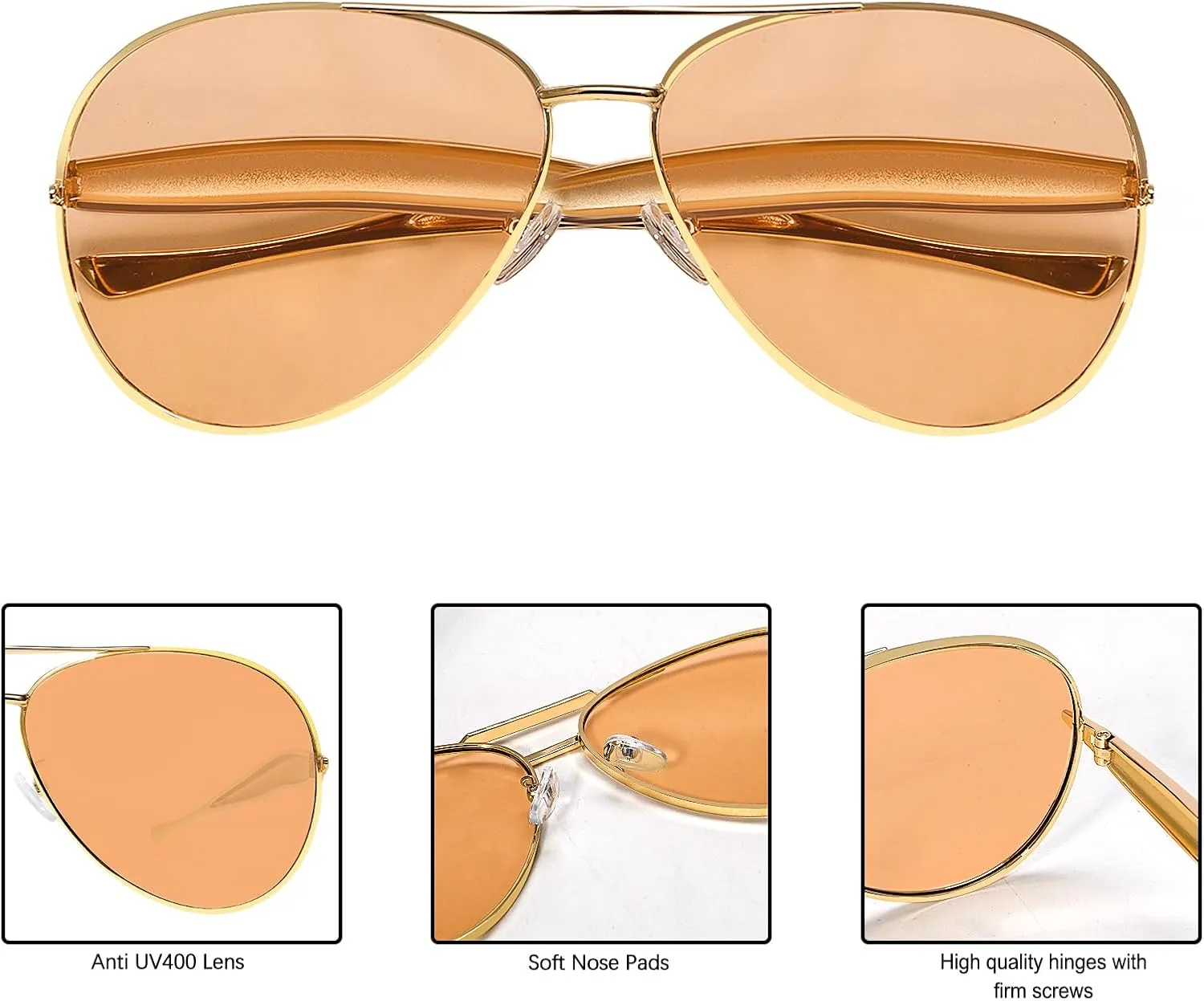 Retro Gold Aviator Sunglasses for Women Men, 2025 Metal Oversized 70s Aviators Sun Glasses