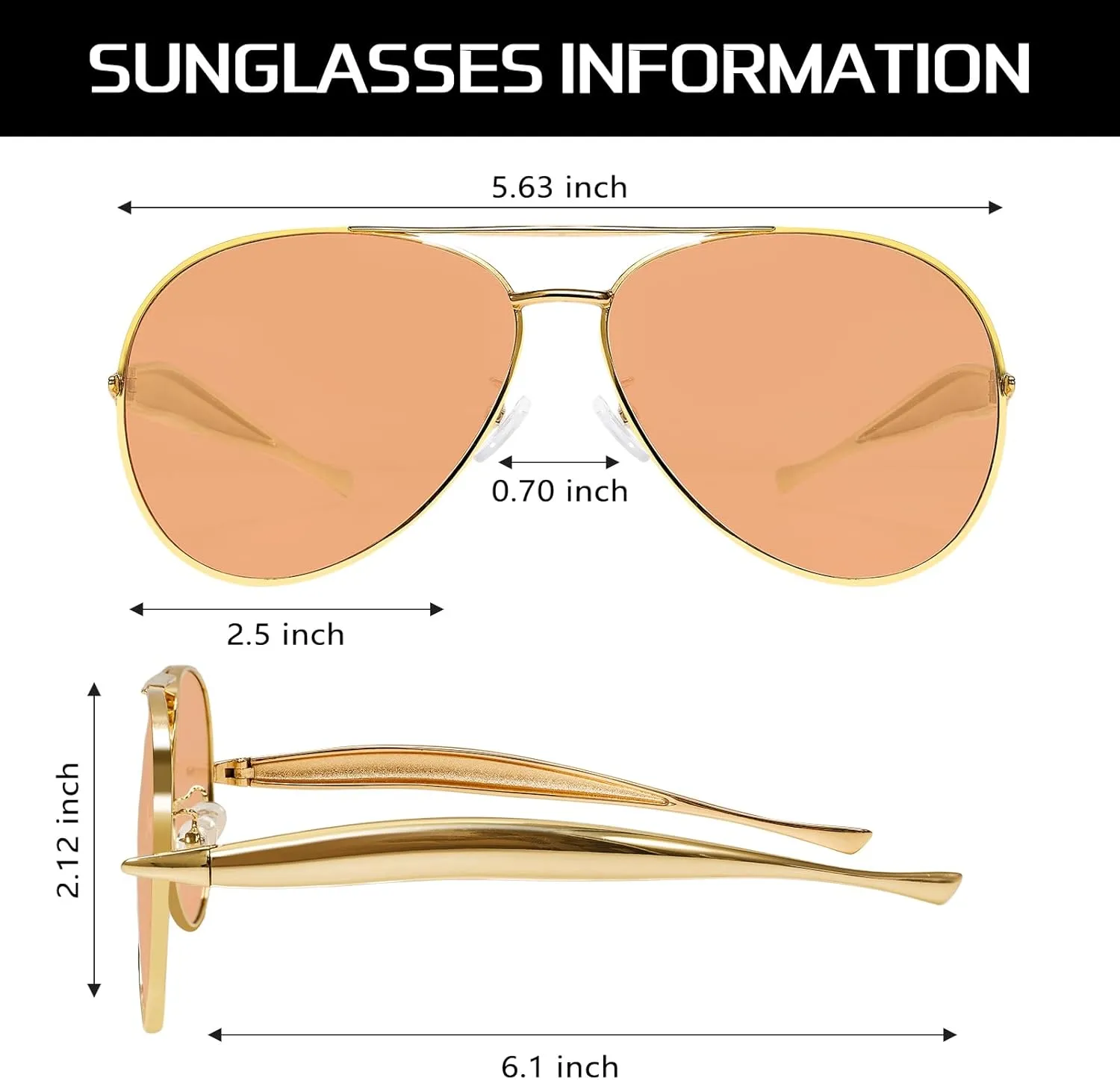 Retro Gold Aviator Sunglasses for Women Men, 2025 Metal Oversized 70s Aviators Sun Glasses
