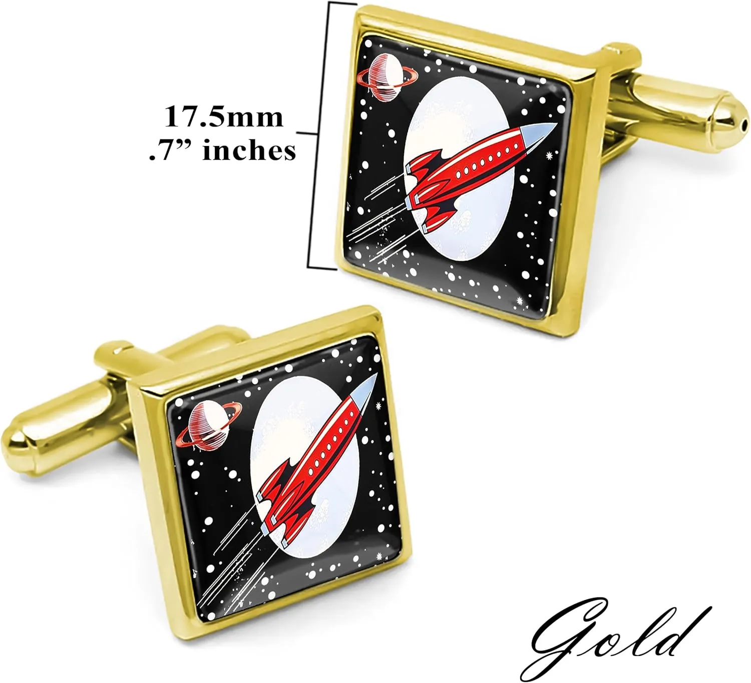 Retro Rocket Cufflinks - Toy Spaceship Art, Silver Gold or Bronze, Handmade Fanasty Cufflinks, Cuff Link Gift Box Set