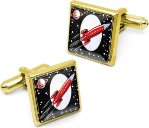 Retro Rocket Cufflinks - Toy Spaceship Art, Silver Gold or Bronze, Handmade Fanasty Cufflinks, Cuff Link Gift Box Set