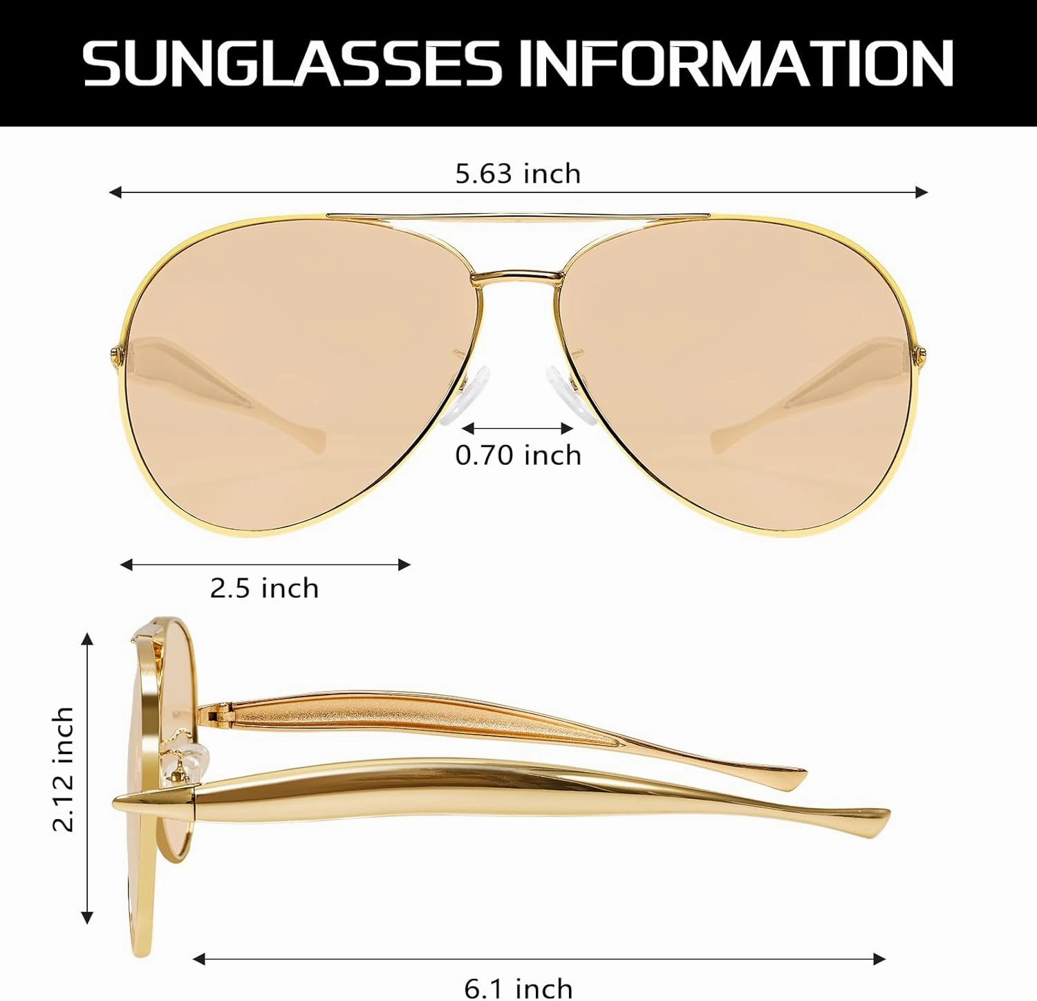 Retro Gold Aviator Sunglasses for Women Men, 2025 Metal Oversized 70s Aviators Sun Glasses