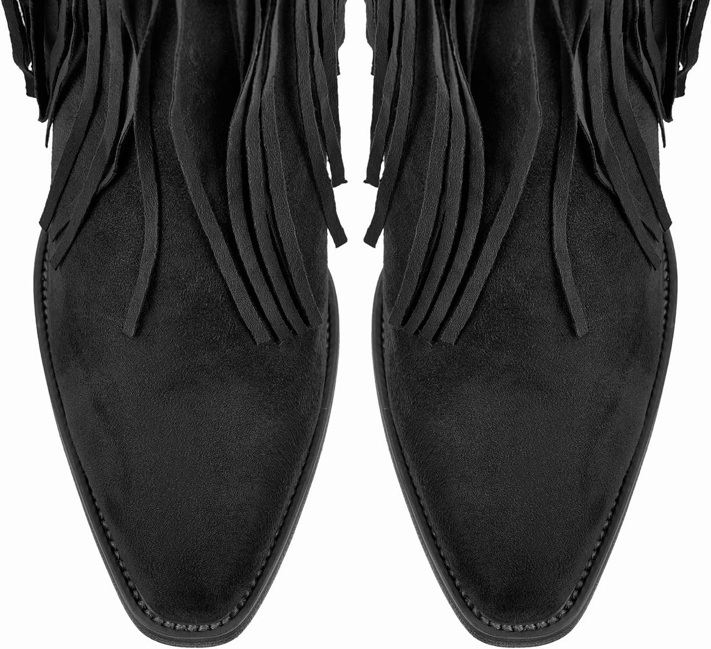 richealnini Suede Fringe Knee High Cowboy Boots with Golden Dots Studded Belt Embroidered Tall Boots