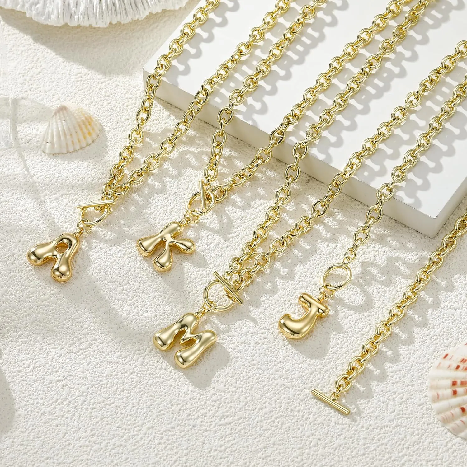 Ritach Chunky Gold Letter Necklace for Women 14K Gold Plated Initial Puffy Thick Link Necklace for Gifts