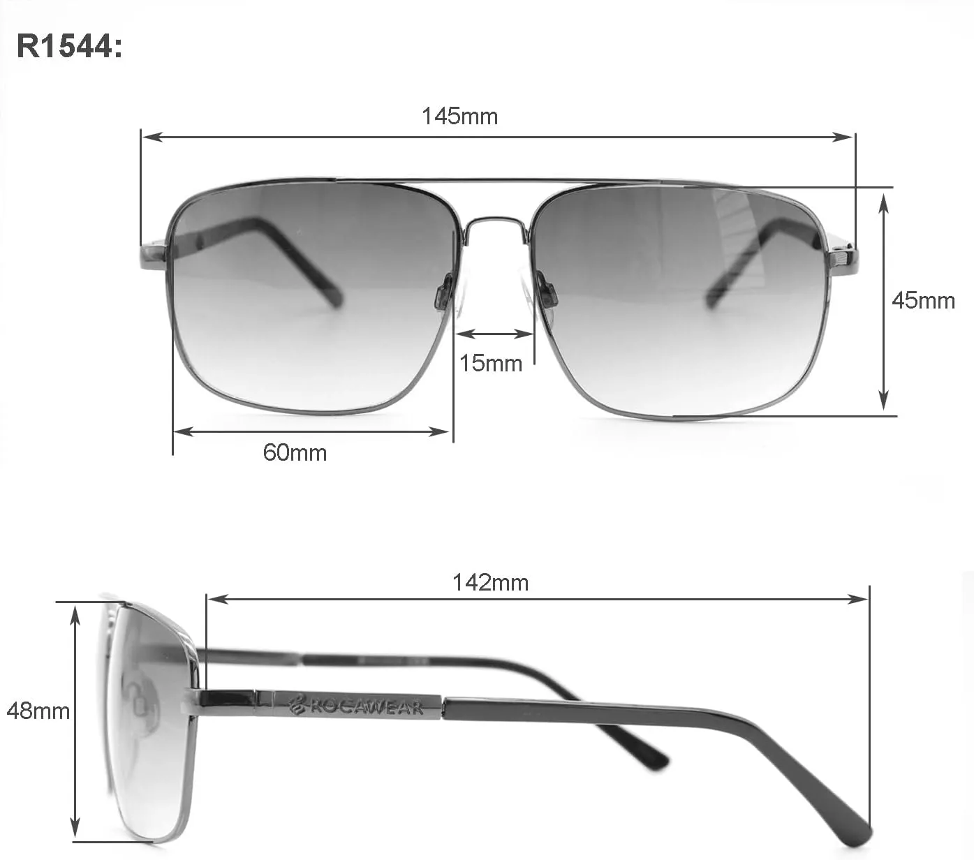 Rocawear Mens Semi-Rimless Rectangular Metal Sunglasses