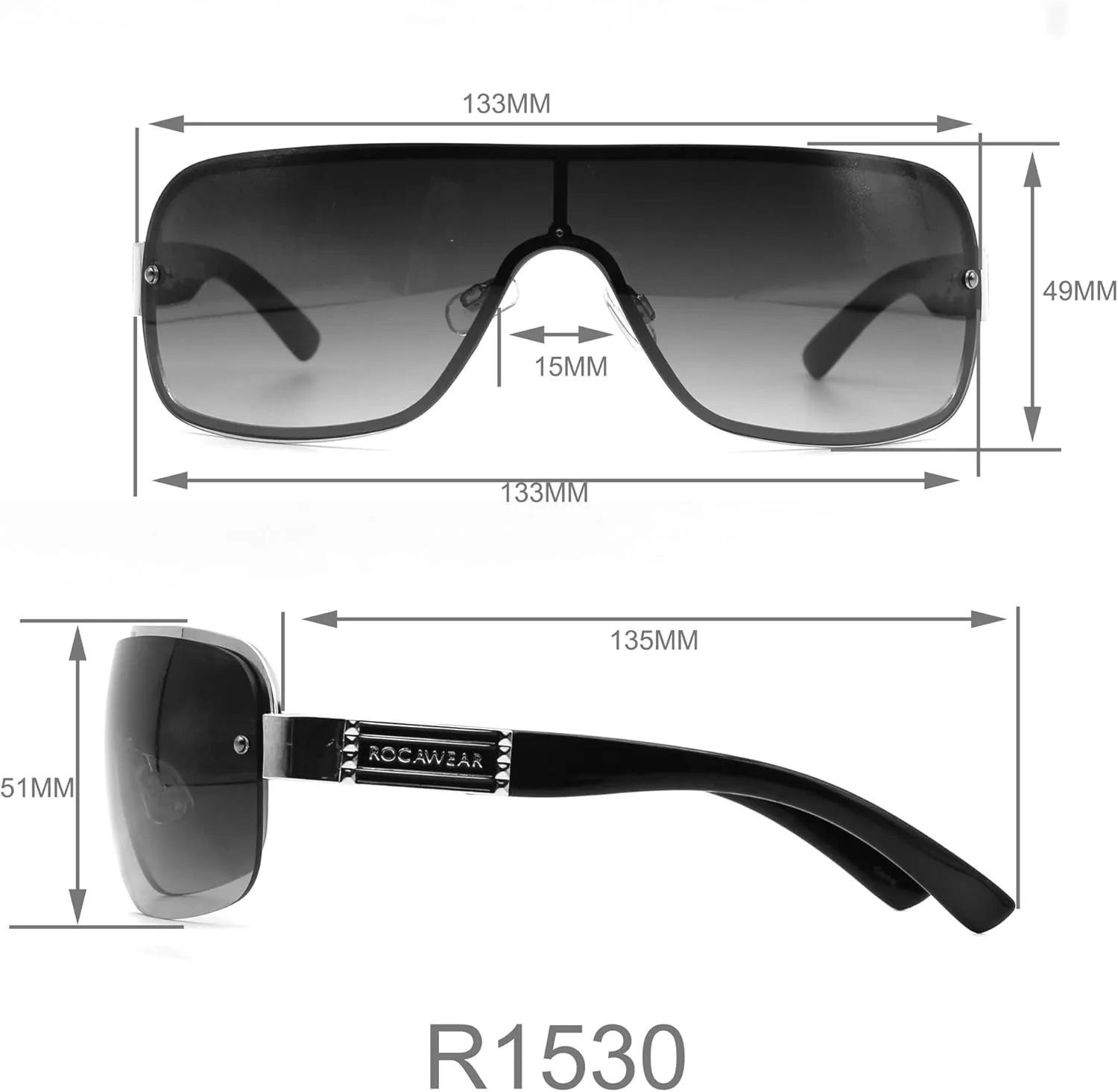Rocawear Metal Shield UV400 Protective Rectangular Sunglasses.