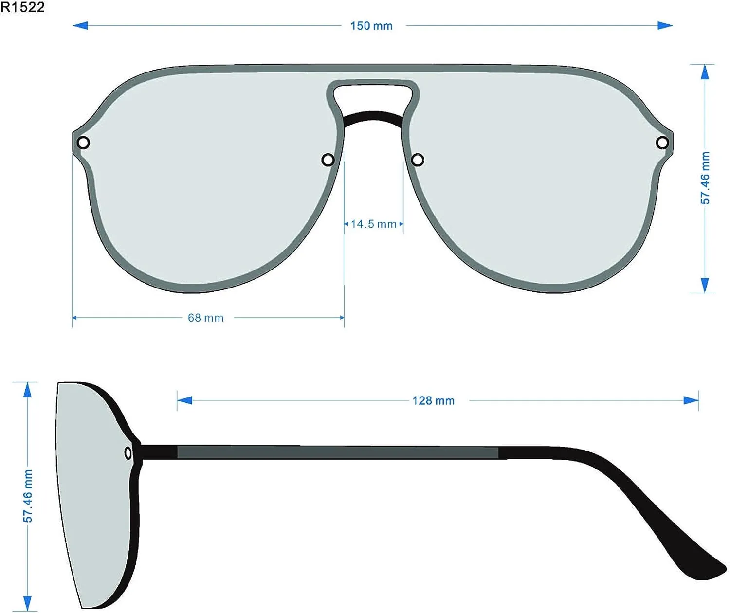 Rocawear R1522 Stainless Metal Shield Uv400 Protective Aviator Pilot Sunglasses. Gifts for Men with Flair, 150 Mm