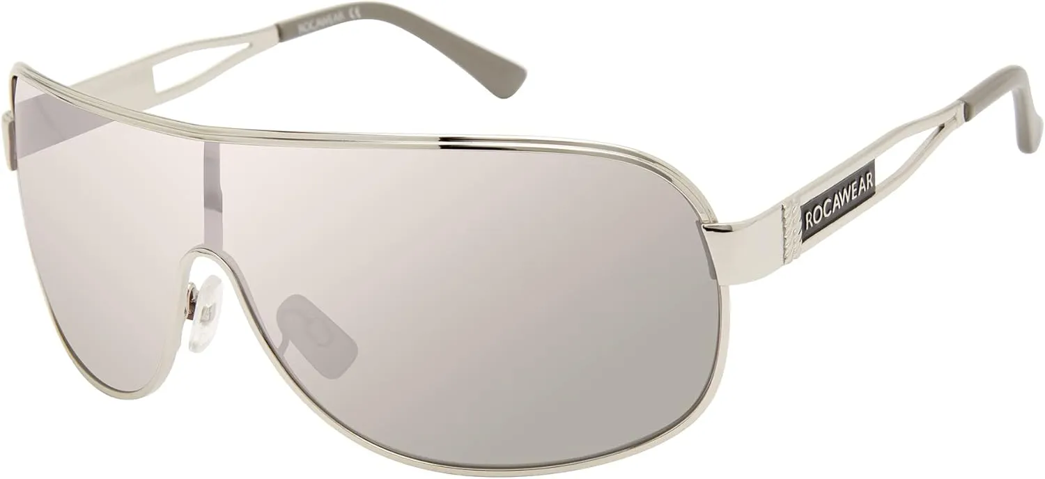 Rocawear R1532 Metal Wrap Uv400 Protective Rectangular Shield Sunglasses. Gifts for Men with Flair, 135 Mm