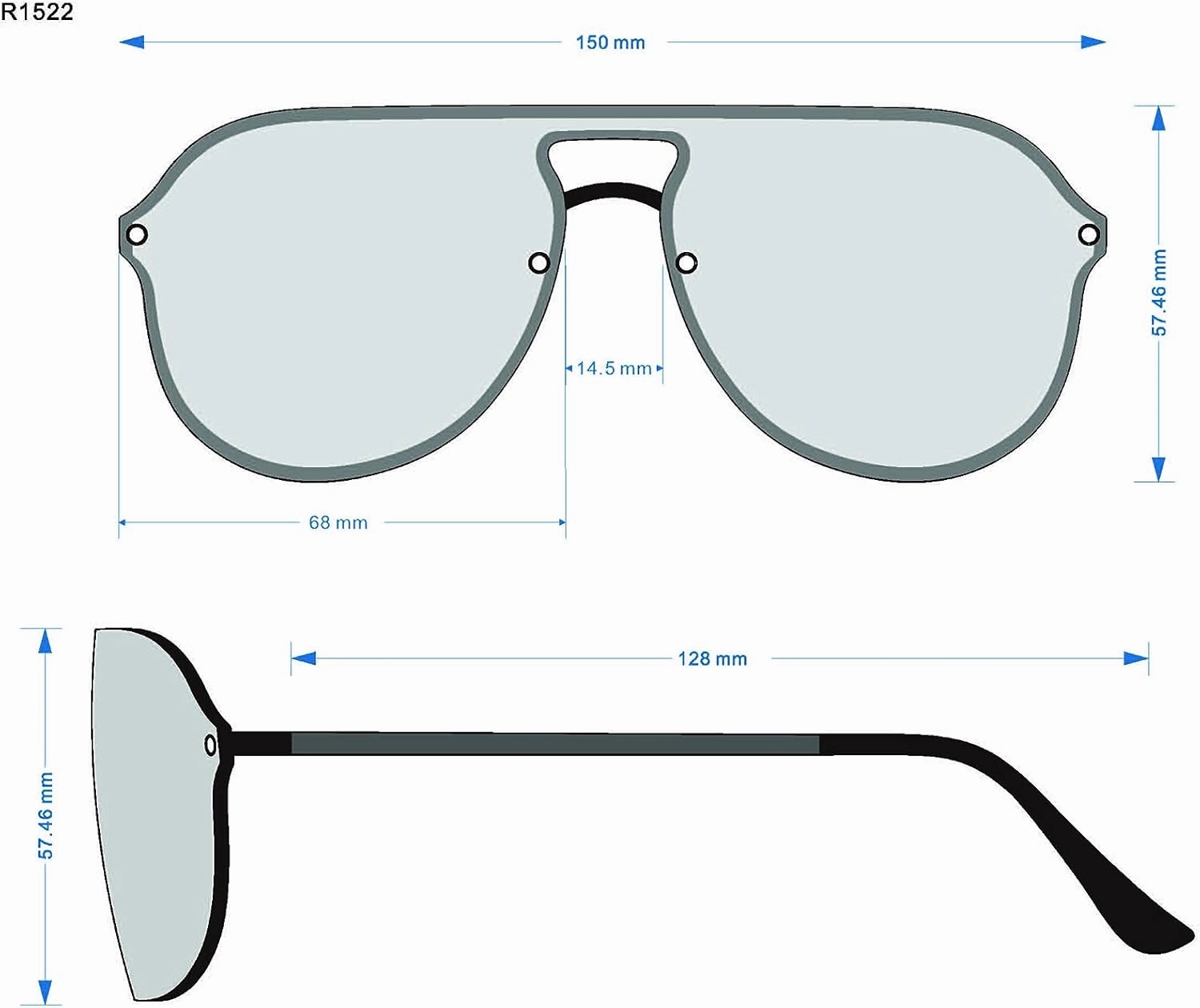 Rocawear R1522 Stainless Metal Shield Uv400 Protective Aviator Pilot Sunglasses. Gifts for Men with Flair, 150 Mm