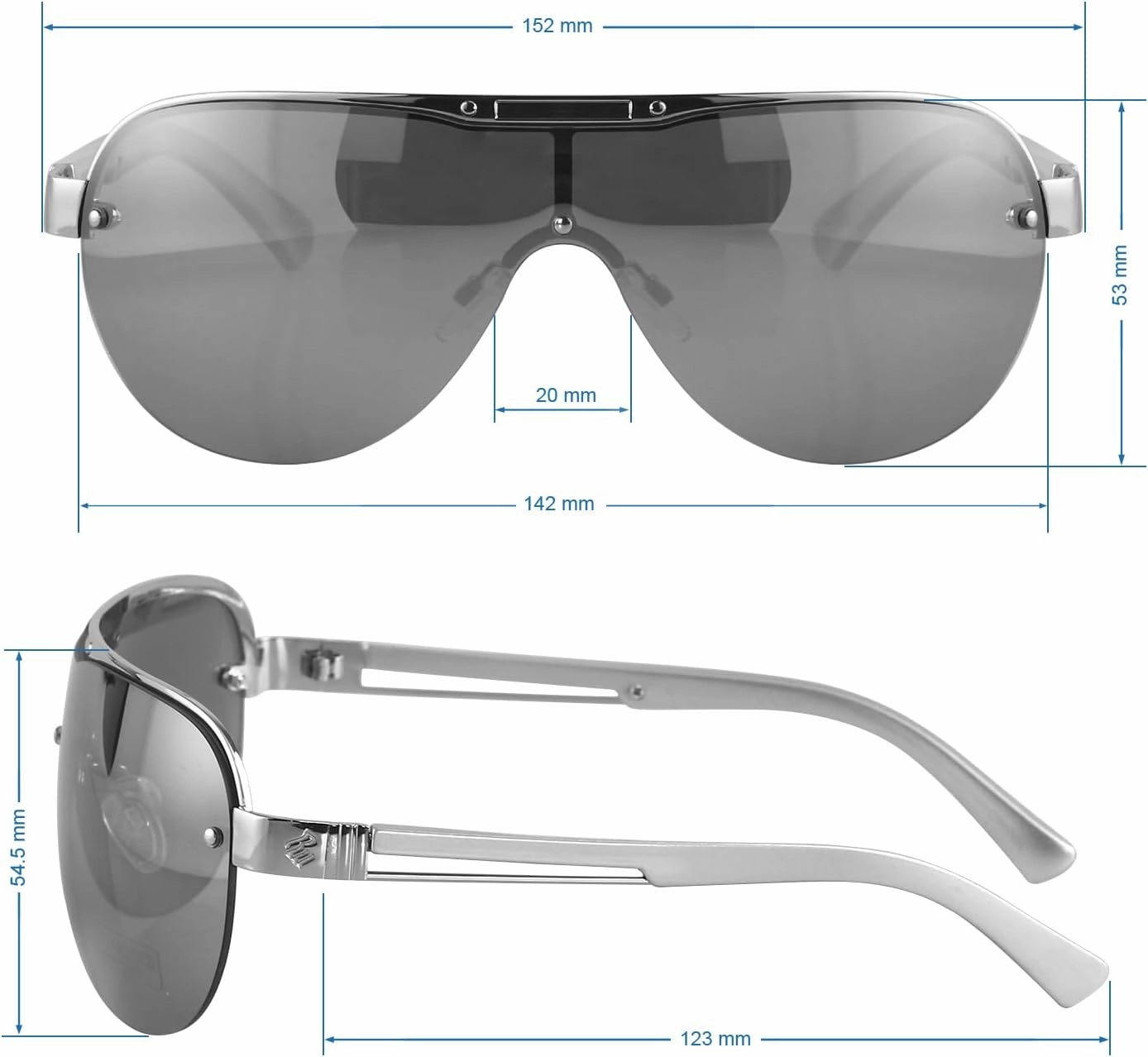 Rocawear R1555 Metal Shield Uv400 Protective Aviator Pilot Sunglasses. Gifts for Men with Flair, 142 Mm